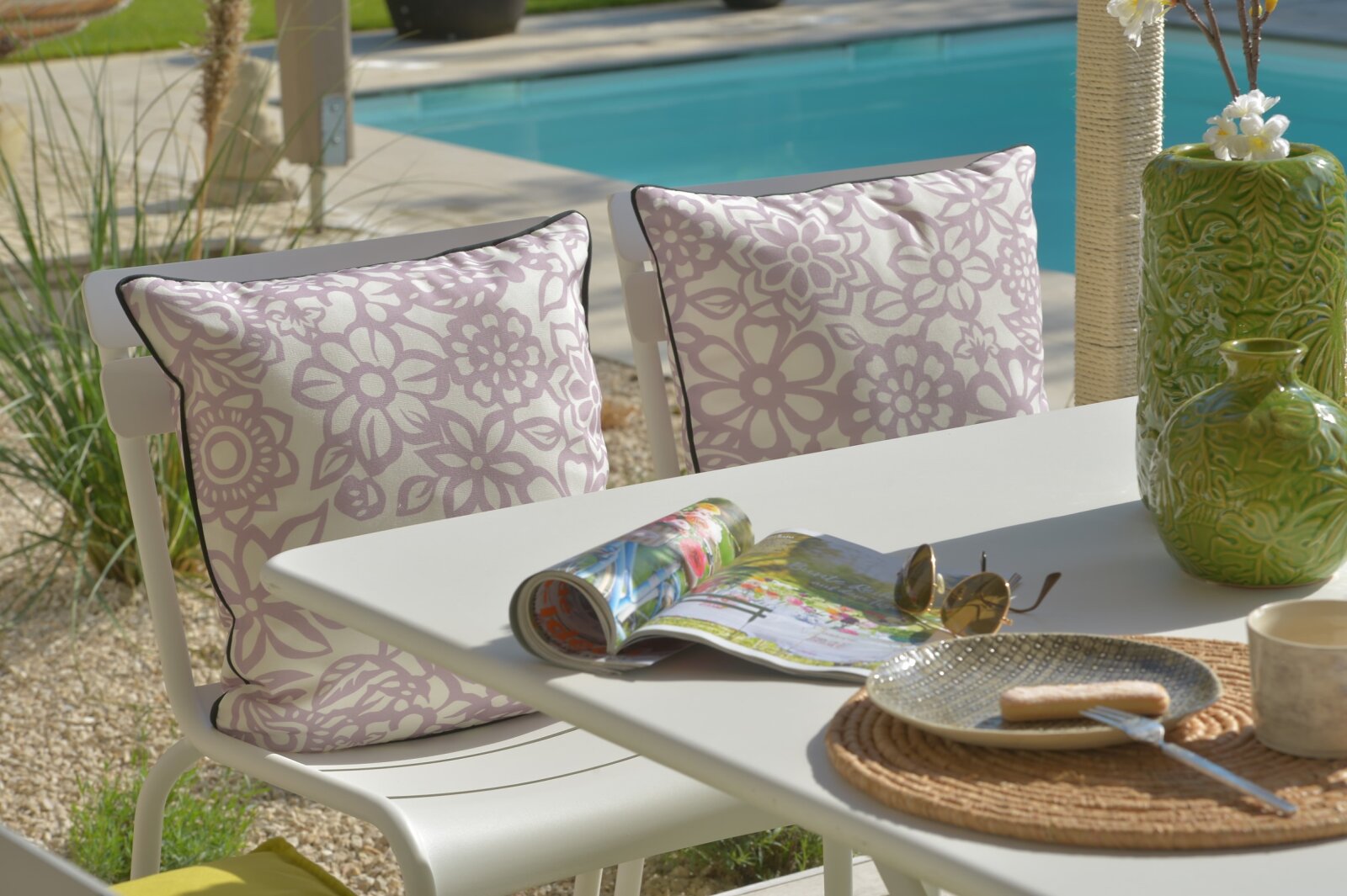 H.O.C.K. Paloma Outdoor Kissen mit Keder 50x50cm floral flieder lila claro