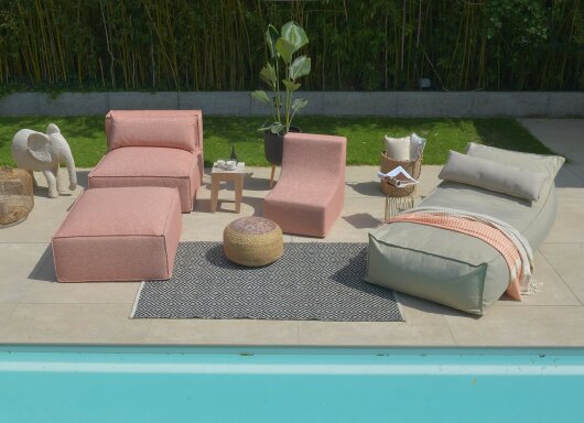 H.O.C.K. Darleen Outdoor Daybed ca. 200x90x40cm (Rückenhöhe ca. 65cm) Tampa cement beige col. 1321