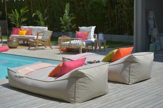H.O.C.K. Darleen Outdoor Daybed ca. 200x90x40cm (Rückenhöhe ca. 65cm) Tampa cement beige col. 1321