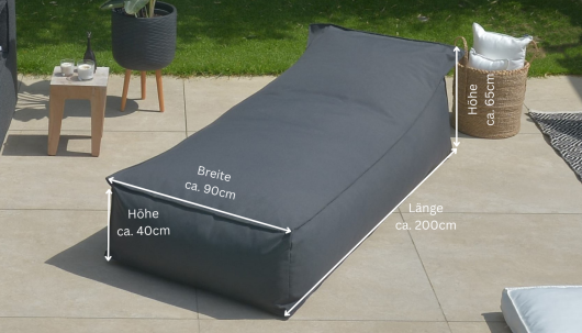 H.O.C.K. Darleen Outdoor Daybed ca. 200x90x40cm (Rückenhöhe ca. 65cm) elephant black Tampa  - charcoal ACRYL col. 9950