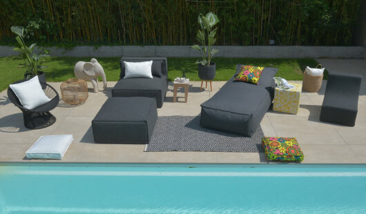 H.O.C.K. Darleen Outdoor Daybed ca. 200x90x40cm (Rückenhöhe ca. 65cm) elephant black Tampa  - charcoal ACRYL col. 9950