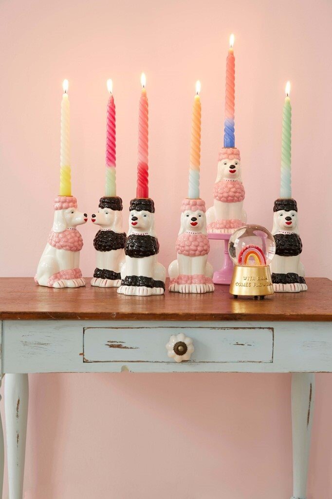 RICE Gedrehte Kerze zweifarbig Pink und Blau