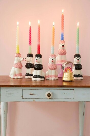 RICE Gedrehte Kerze zweifarbig Pink und Blau