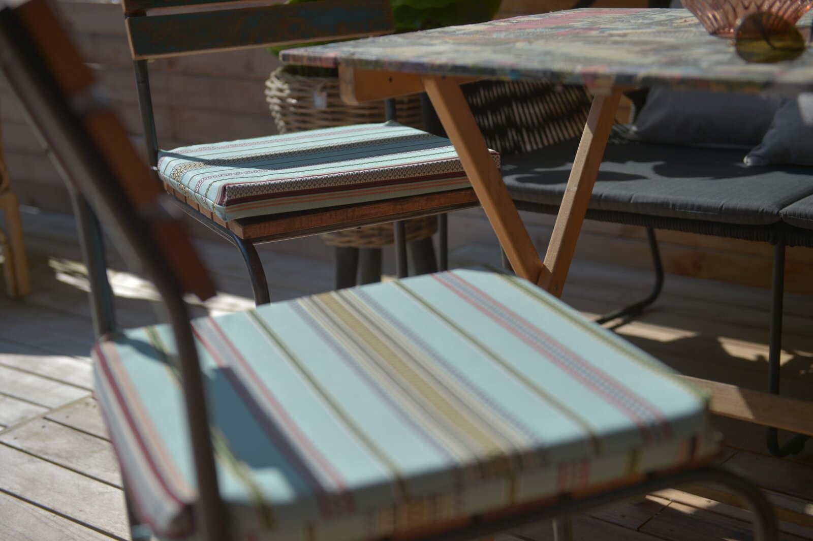 H.O.C.K. Lola Outdoor Stuhlkissen NORM 40x40x4cm aqua stripes sun boho