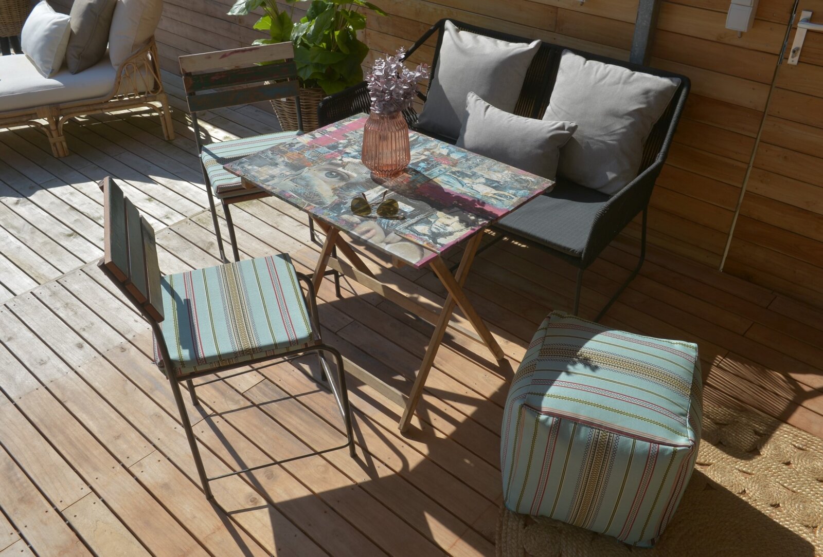 H.O.C.K. Lola Outdoor Stuhlkissen NORM 40x40x4cm aqua stripes sun boho