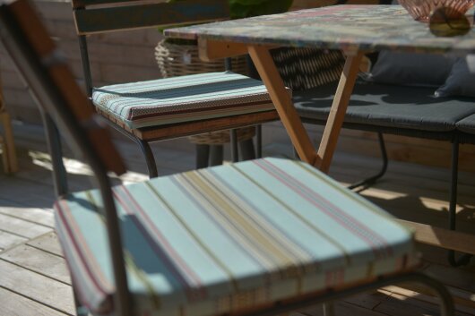 H.O.C.K. Lola Outdoor Stuhlkissen NORM 40x40x4cm aqua stripes sun boho