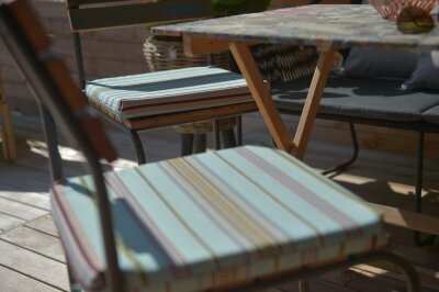 H.O.C.K. Lola Outdoor Stuhlkissen NORM 40x40x4cm aqua stripes sun boho