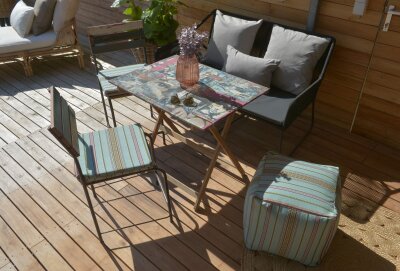 H.O.C.K. Lola Outdoor Stuhlkissen NORM 40x40x4cm aqua stripes sun boho