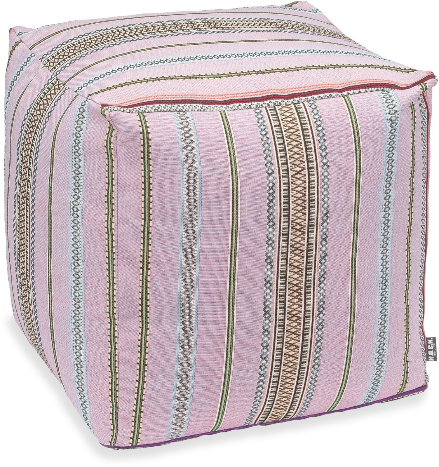 H.O.C.K. Lola Outdoor Bean Cube Pouf 40x40x40cm flieder rosa stripes sun boho