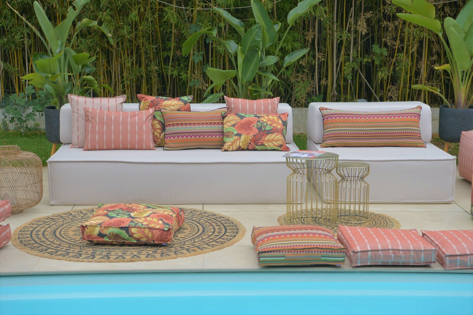 H.O.C.K. Berto Outdoor Kissen mit Biese 60x60cm col. 1 terra multi sun boho