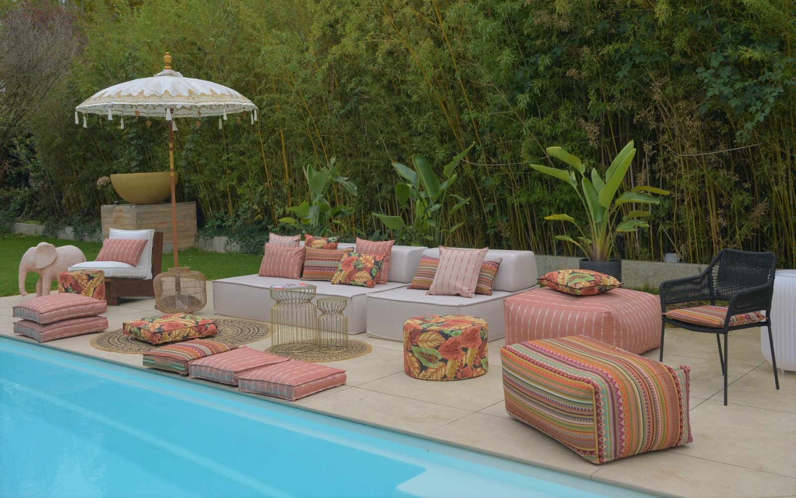 H.O.C.K. Berto Outdoor Kissen mit Biese 60x60cm col. 1 terra multi sun boho