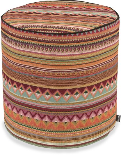 H.O.C.K. Berto Outdoor Pouf Hocker rund mit Keder ø45x45cm col. 1 terra multi sun boho