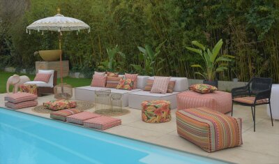 H.O.C.K. Berto Outdoor Bean Cube Pouf 55x55x35cm col. 1 terra multi sun boho