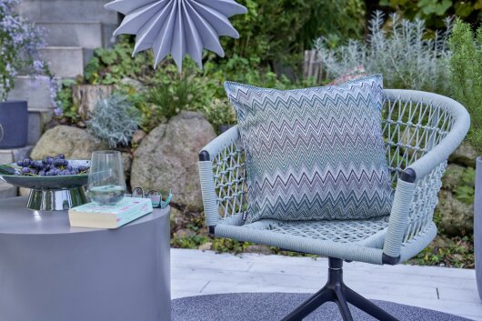 H.O.C.K. Pablo Outdoor Kissen mit Biese 50x50cm col. 2 blue multi Zick-Zack sun boho