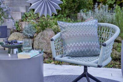 H.O.C.K. Pablo Outdoor Kissen mit Biese 50x50cm col. 2 blue multi Zick-Zack sun boho