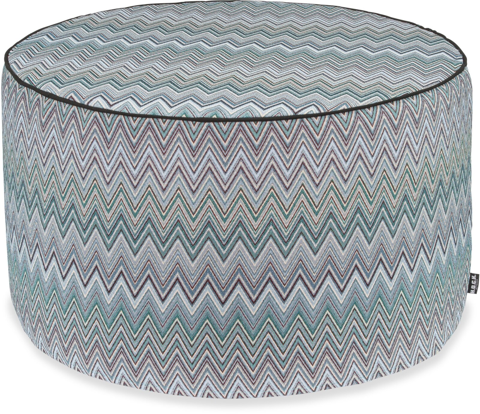 H.O.C.K. Pablo Outdoor Hocker Pouf rund mit Keder ø60x40cm col. 2 blue multi Zick-Zack sun boho