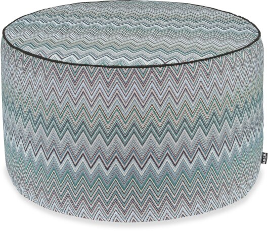 H.O.C.K. Pablo Outdoor Hocker Pouf rund mit Keder ø60x40cm col. 2 blue multi Zick-Zack sun boho