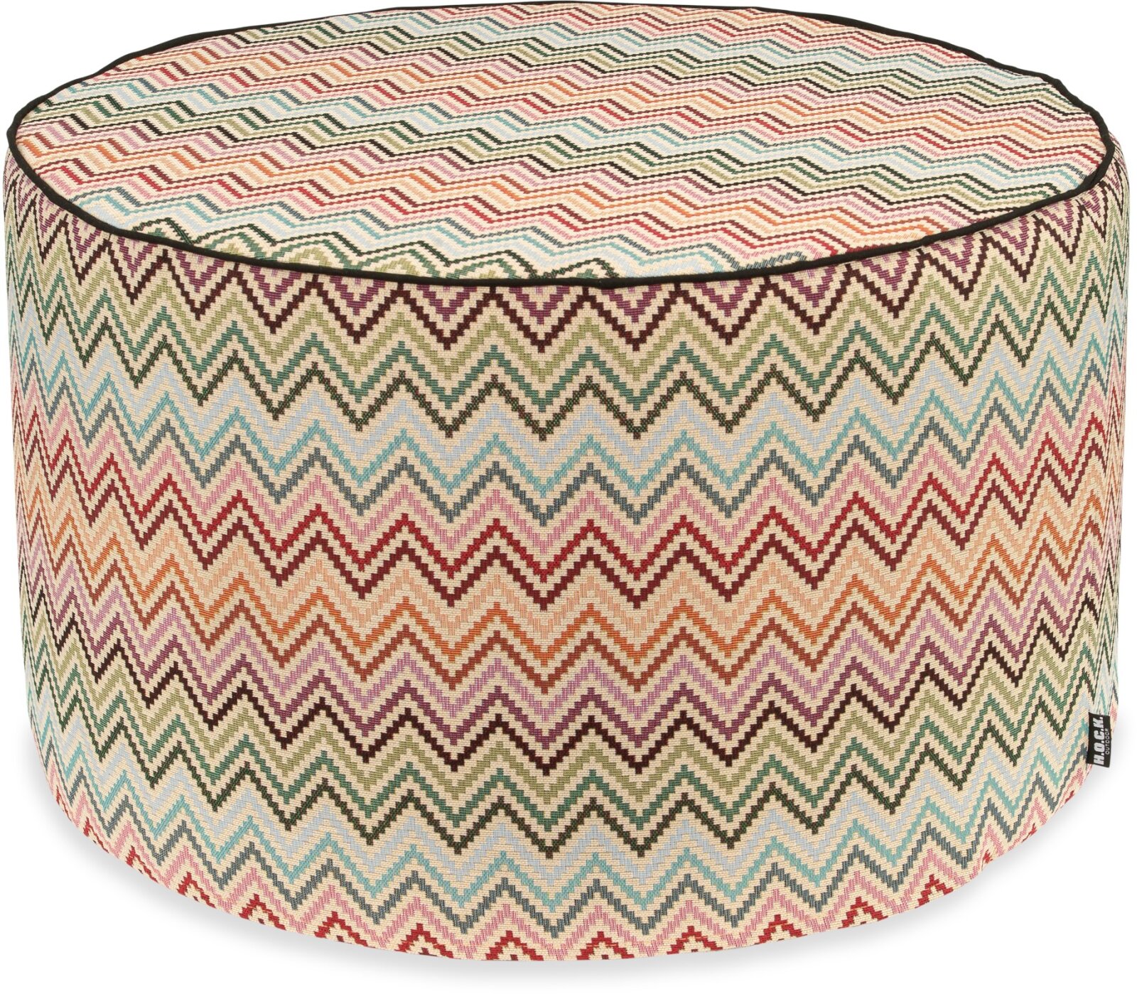 H.O.C.K. Maribel Outdoor Hocker Pouf rund mit Keder ø60x40cm col. 1 multi Zick-Zack sun boho