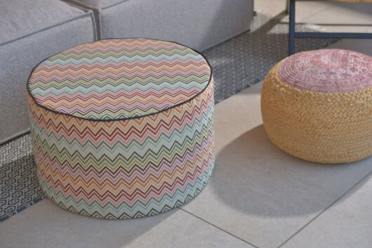 H.O.C.K. Maribel Outdoor Hocker Pouf rund mit Keder ø60x40cm col. 1 multi Zick-Zack sun boho