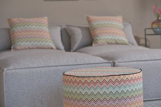 H.O.C.K. Maribel Outdoor Hocker Pouf rund mit Keder ø60x40cm col. 1 multi Zick-Zack sun boho