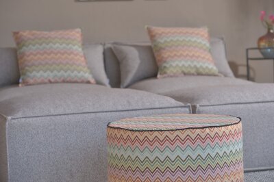 H.O.C.K. Maribel Outdoor Hocker Pouf rund mit Keder ø60x40cm col. 1 multi Zick-Zack sun boho