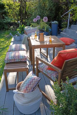 H.O.C.K. Maribel Outdoor Hocker Pouf rund mit Keder ø60x40cm col. 1 multi Zick-Zack sun boho