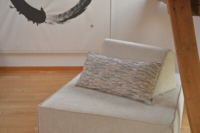 H.O.C.K. Bella Flokati Kissen 80x40cm beige / hellblau...