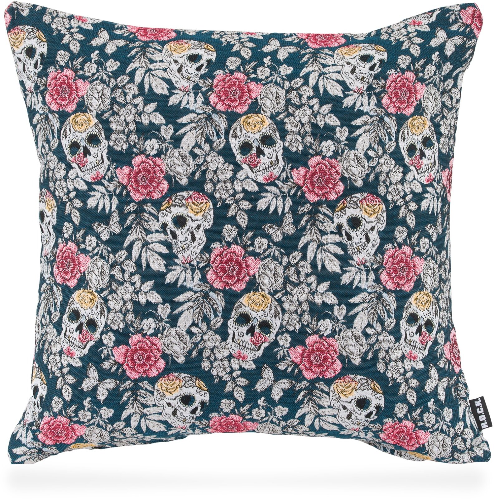 H.O.C.K. Valentin Kissen 45x45cm Totenkopf petrol pink