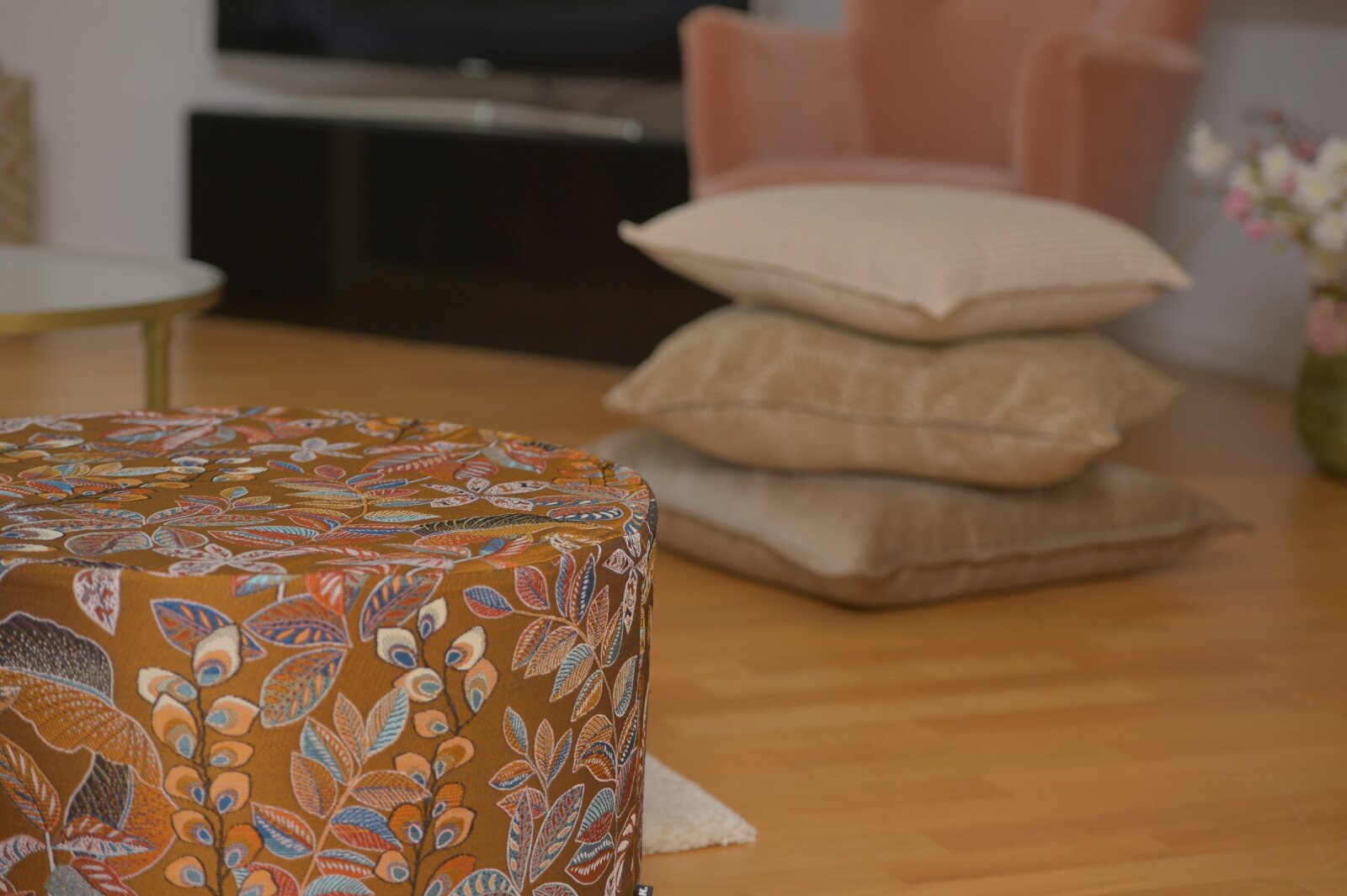 H.O.C.K. Tristan Hocker rund Pouf ø60x40cm gold floral