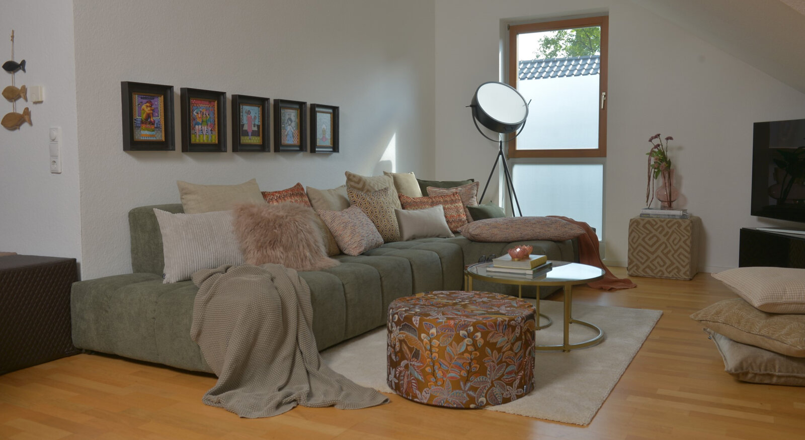 H.O.C.K. Tristan Hocker rund Pouf ø60x40cm gold floral