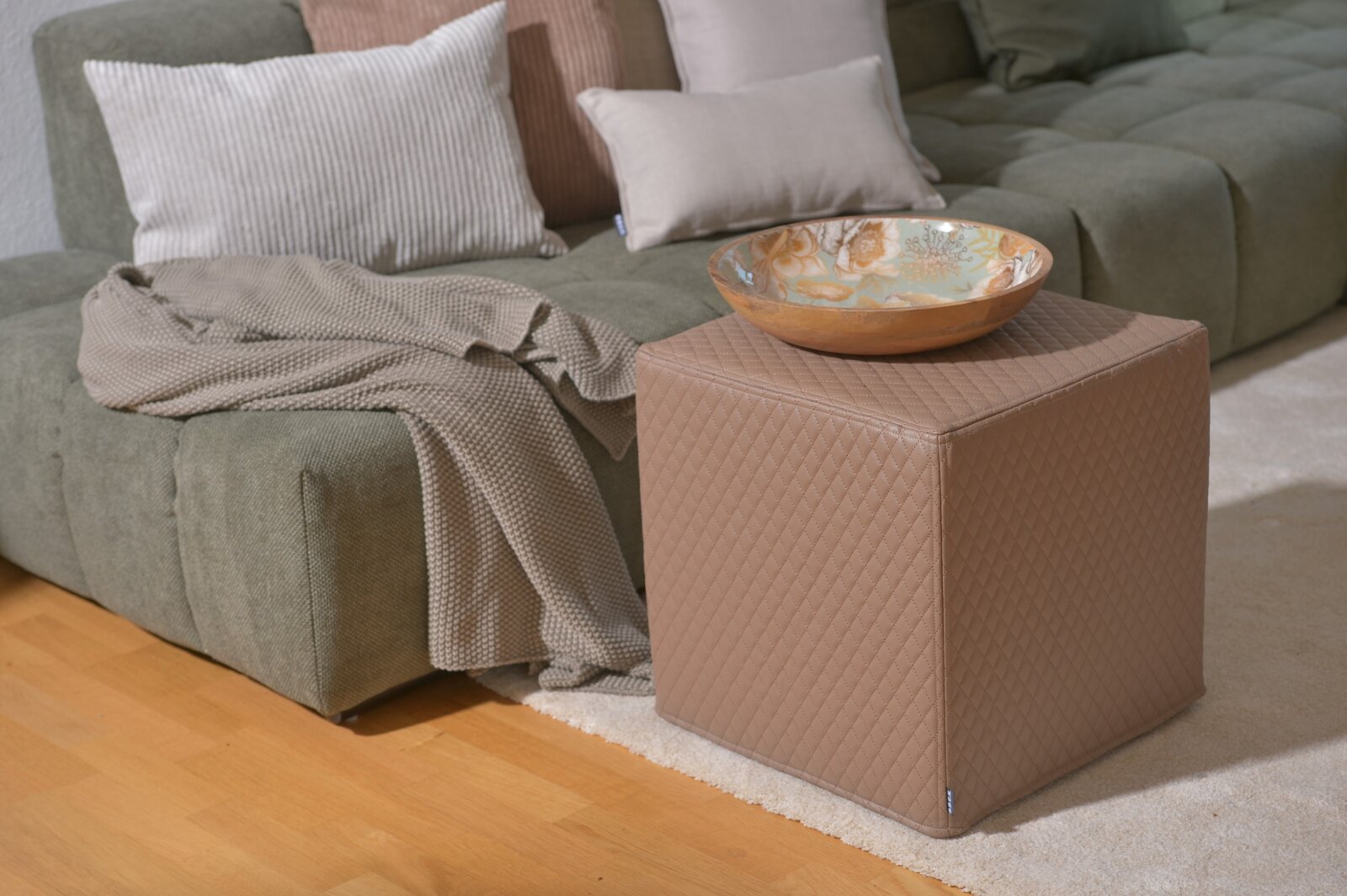 H.O.C.K. Matteo Hocker eckig 45x45x45cm Kunstleder hellbraun taupe 036