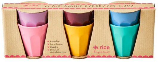 RICE Melamine Espressobecher x-small Tassen 6er Pack bunt einfarbig Herbst