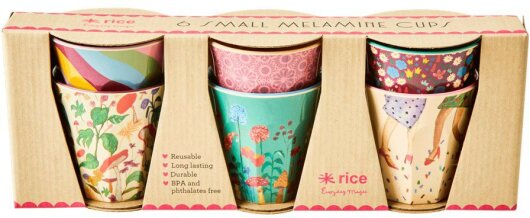 RICE Melamine Cups small kleine Tassen 6er Pack verschiedene Muster bunt