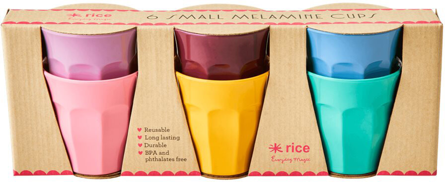 RICE Melamine Cups small kleine Tassen 6er Pack einfarbig bunt