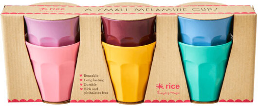RICE Melamine Cups small kleine Tassen 6er Pack einfarbig bunt