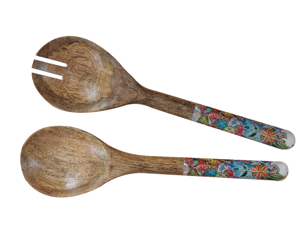 byRoom Salatbesteck aus Mangoholz mit bunten Griffen Mandala multicolor
