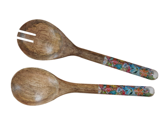 byRoom Salatbesteck aus Mangoholz mit bunten Griffen Mandala multicolor