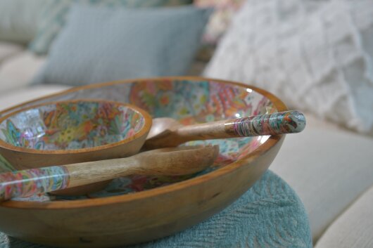 byRoom Salatbesteck aus Mangoholz mit bunten Griffen Mandala multicolor
