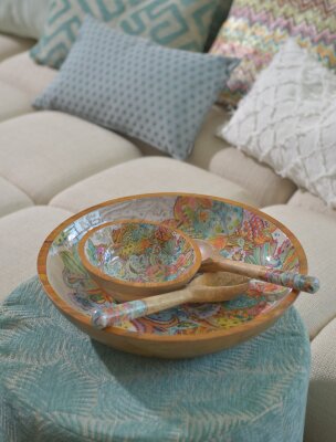 byRoom Salatbesteck aus Mangoholz mit bunten Griffen Mandala multicolor