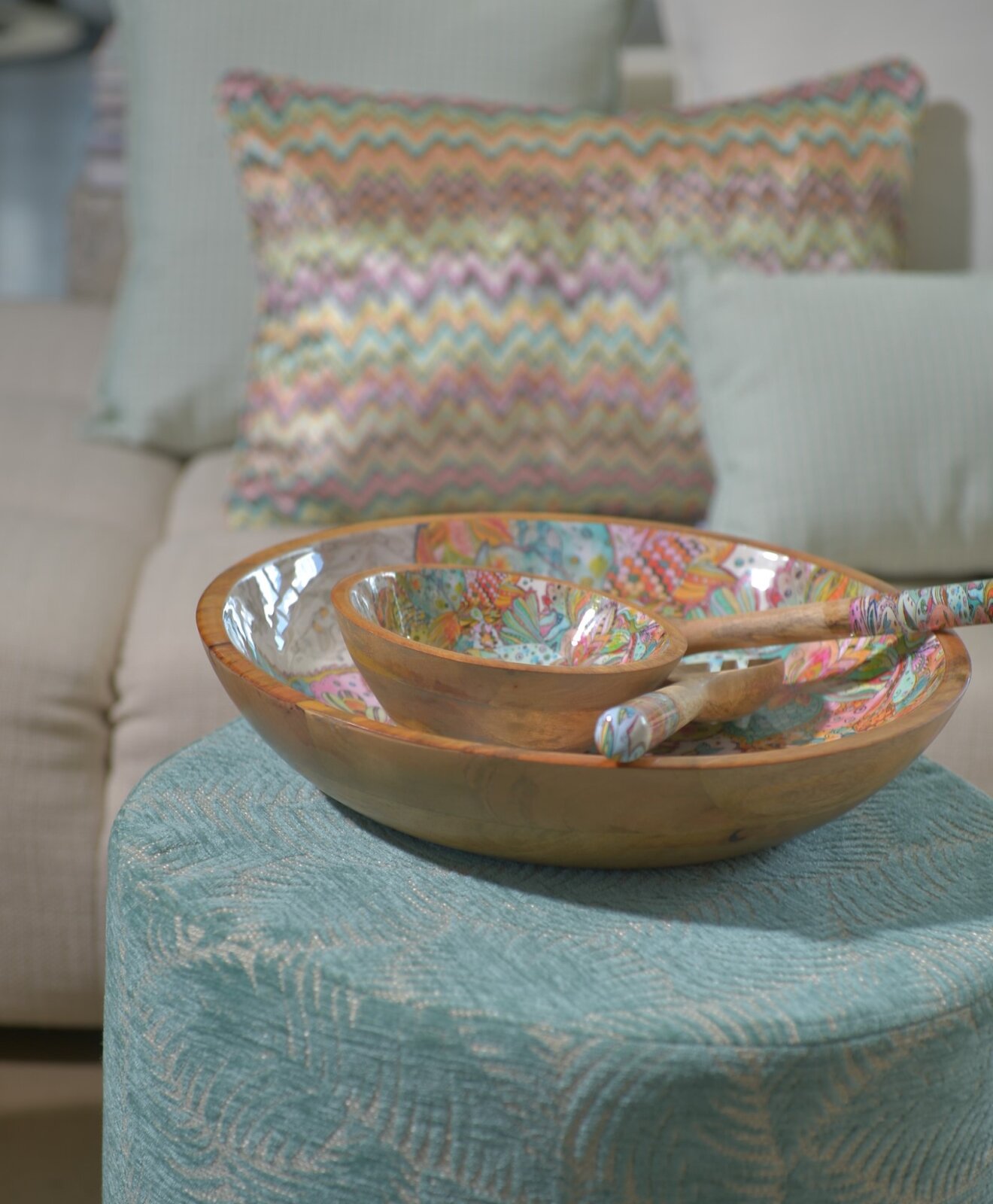 byRoom Schale Bowl aus Mangoholz KLEIN 18cm bunt Mandala multicolor