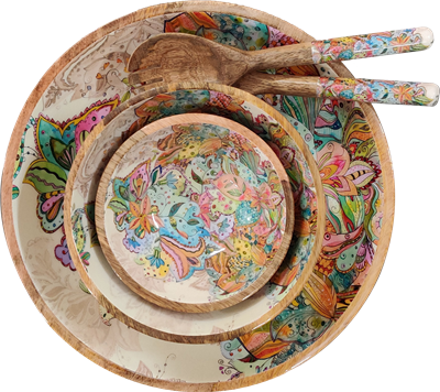 byRoom Schale Bowl aus Mangoholz MITTEL 25cm bunt Mandala multicolor
