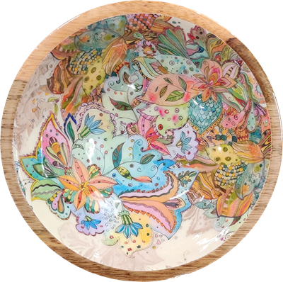 byRoom Schale Bowl aus Mangoholz MITTEL 25cm bunt Mandala...
