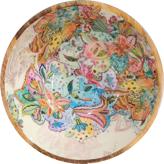 byRoom Schale Bowl aus Mangoholz GROß 38cm bunt Mandala multicolor