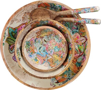 byRoom Schale Bowl aus Mangoholz GROß 38cm bunt Mandala multicolor