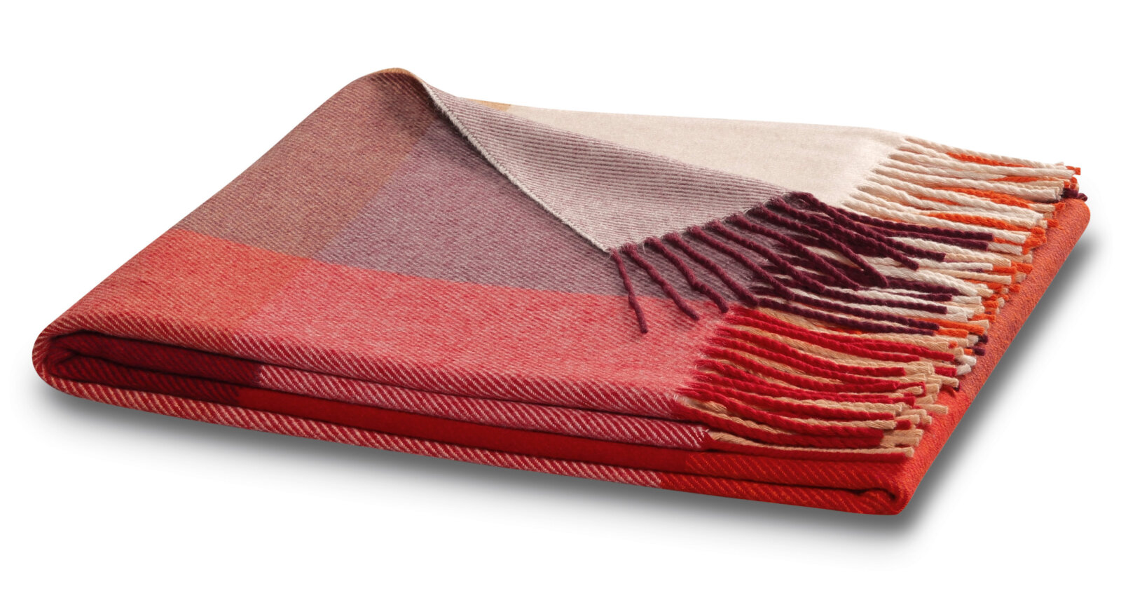 BIEDERLACK Decke Plaid Karo rot terracotta kariert mehrfarbig mit Fransen 130x170cm