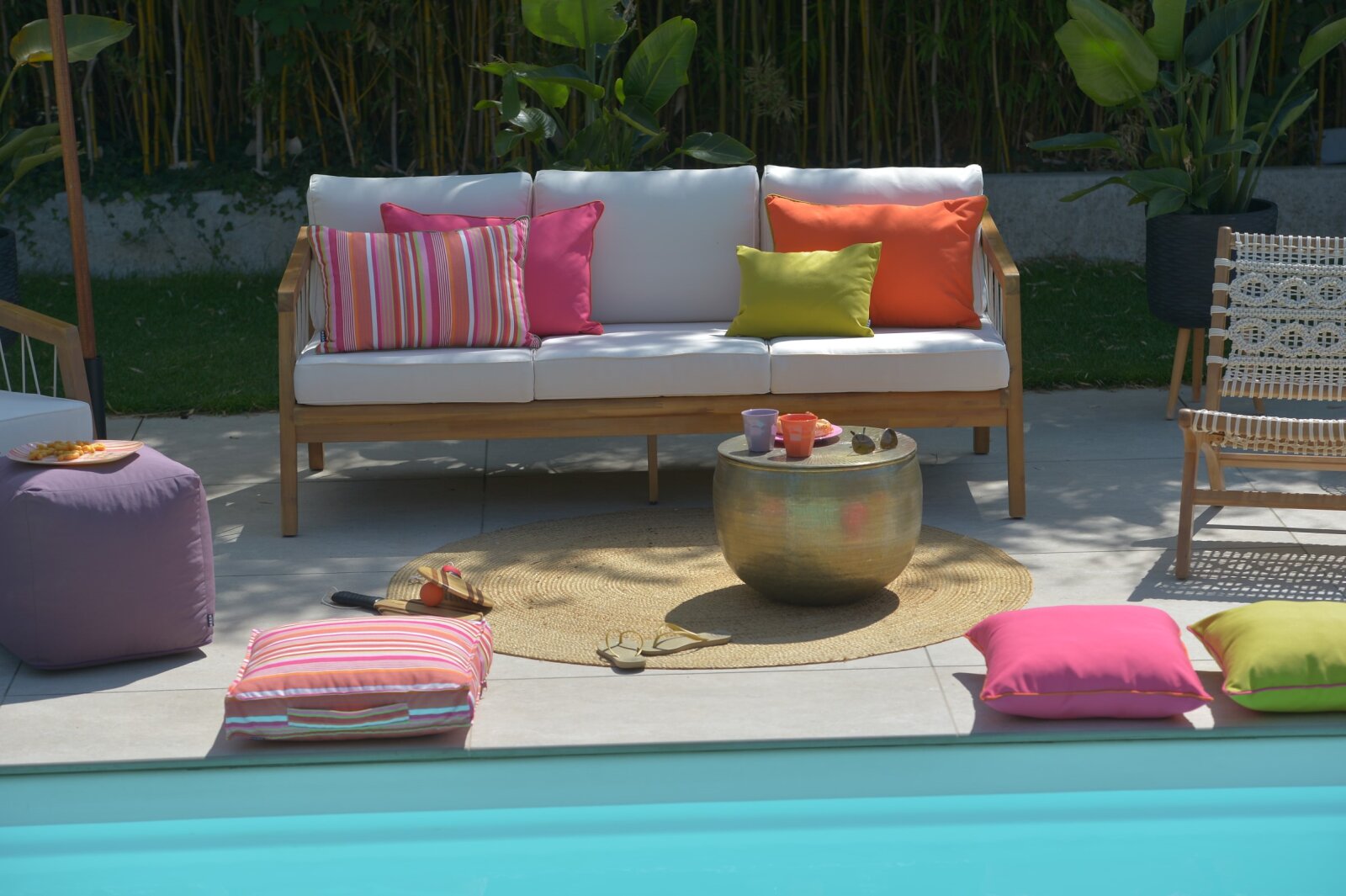 H.O.C.K. Classic Uni Outdoor Kissen 60x40cm PIPE pink mit Keder orange