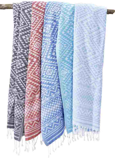 H.O.C.K. Strandhandtuch Conny Towel 90x180cm gemustert light blue hellblau 4016