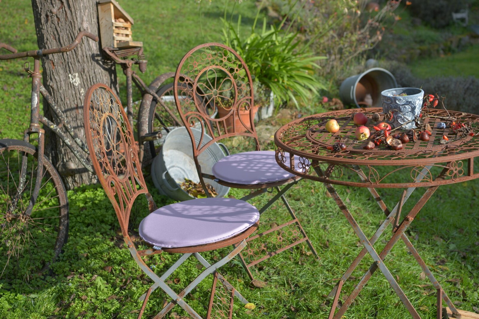 H.O.C.K. Classic Uni Outdoor Sitzkissen MINNI Bistrokissen rund Ø40x2cm lila claro flieder