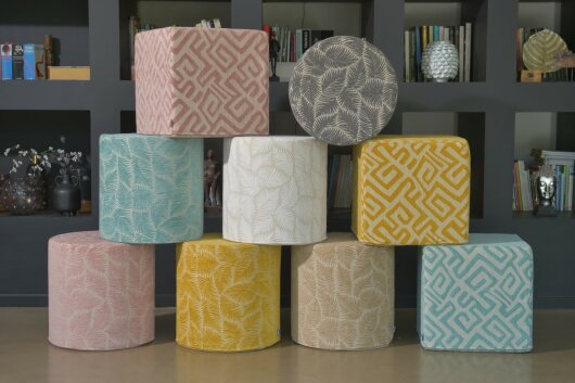 H.O.C.K. Naira Hocker Cube eckig 45x45x45cm gemustert col. 0 weiß