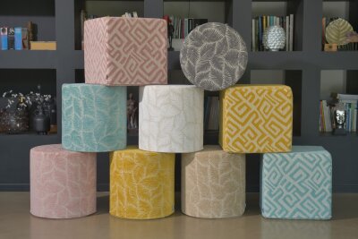 H.O.C.K. Naira Hocker Cube eckig 45x45x45cm gemustert col. 0 weiß